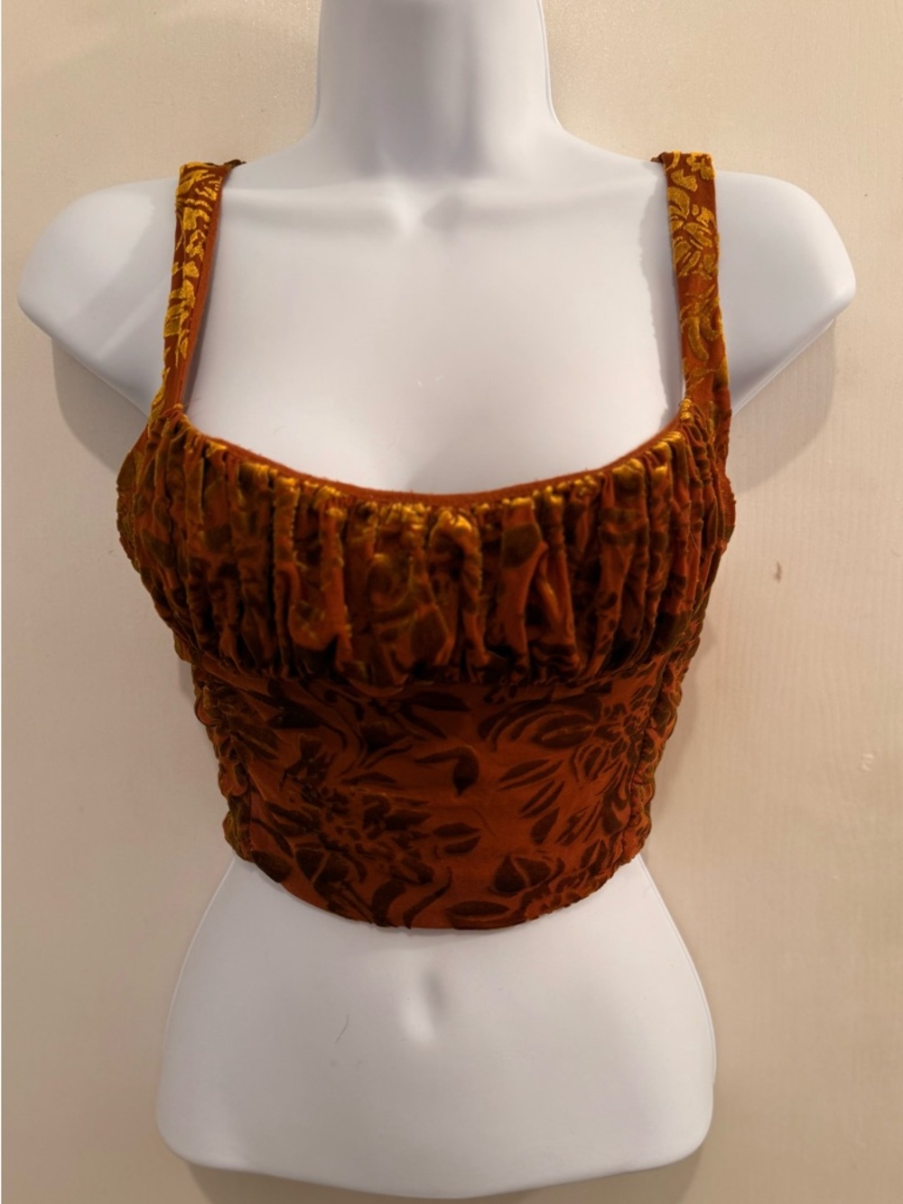 Urban Outfitters Rust Floral Velvet Cropped Tank